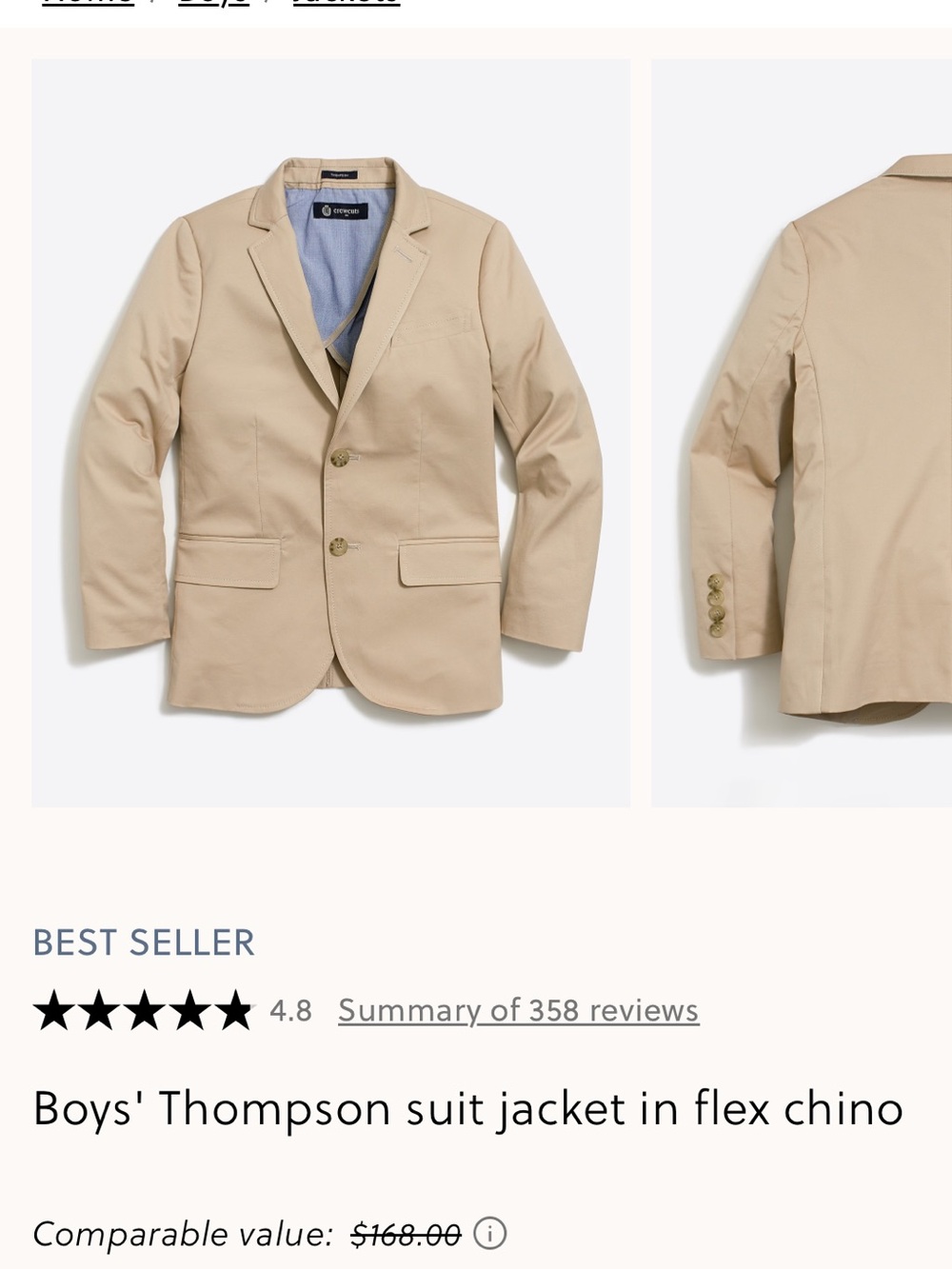 Crewcuts Boys' Light Khaki Blazer with Blue Lining